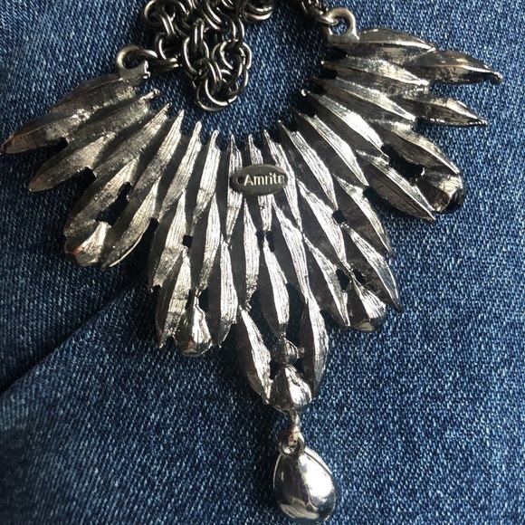 AMRITA SINGH SIGNED PINK WHITE CLEAR RHINESTONE PRINCESS JOAN NECKLACE GUNMETAL - Picture 5 of 5